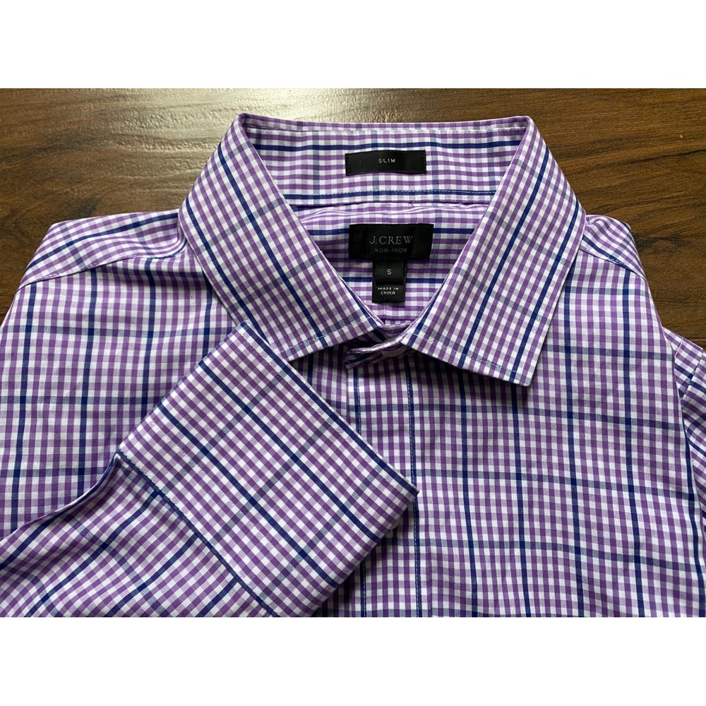 J.Crew Slim Fit Non-Iron Gingham Button Down Shirt Purple Blue career formal